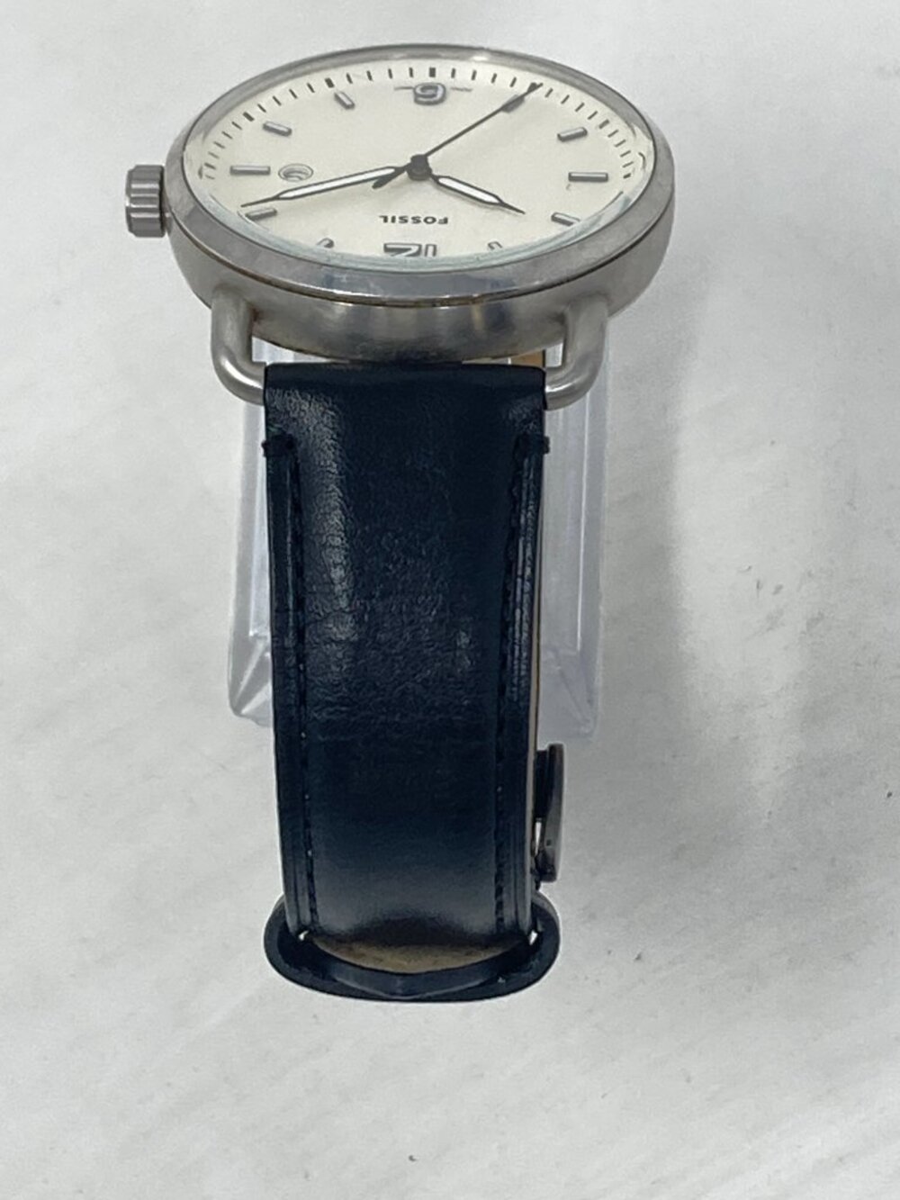 Fossil Commuter Mens Watch 52mm Silver Tone Date Black Leather New Battery - Picture 7 of 15